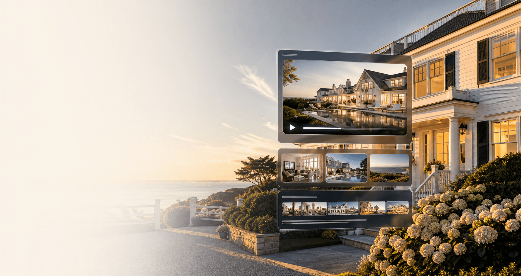 Luxury coastal listing with estate media previews